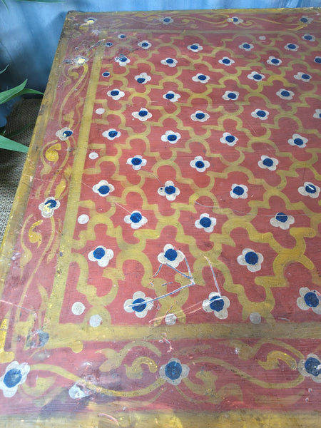 Vintage Indian Hand Painted Low Metal Bajot Coffee Side Table Plant Stand