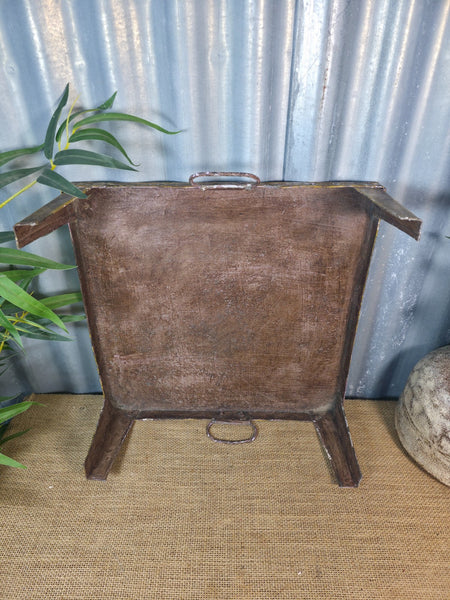 Vintage Indian Hand Painted Low Metal Bajot Coffee Side Table Plant Stand