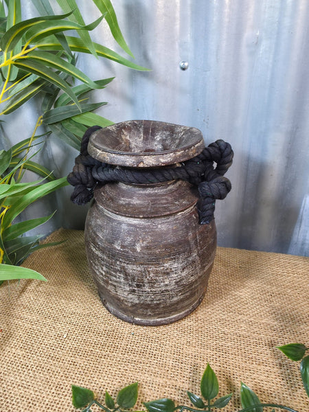 Vintage Antique Wabi Sabi Rustic Nepalese Turned Wooden Milk Water Curd Pot Vase