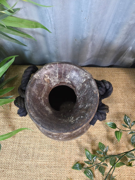 Vintage Antique Wabi Sabi Rustic Nepalese Turned Wooden Milk Water Curd Pot Vase