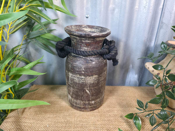 Vintage Antique Wabi Sabi Rustic Nepalese Turned Wooden Milk Water Curd Pot Vase