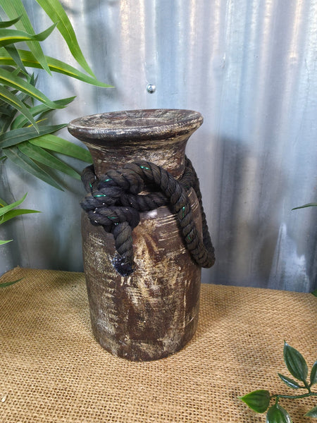 Vintage Antique Wabi Sabi Rustic Nepalese Turned Wooden Milk Water Curd Pot Vase
