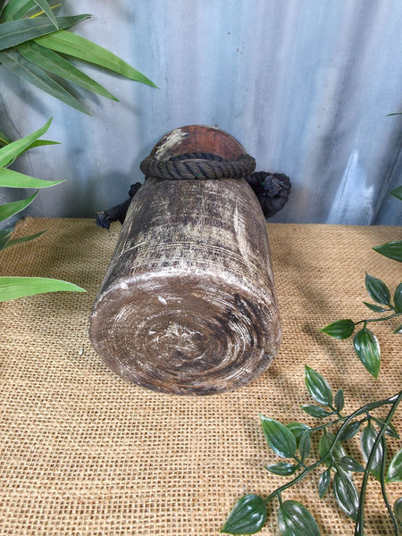 Vintage Antique Wabi Sabi Rustic Nepalese Turned Wooden Milk Water Curd Pot Vase