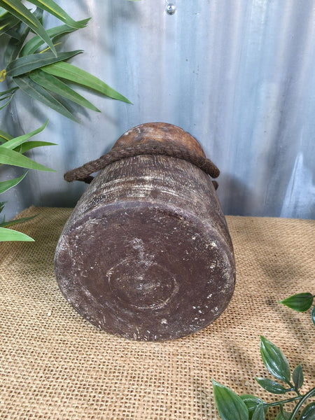 Vintage Antique Wabi Sabi Rustic Nepalese Turned Wooden Milk Water Curd Pot Vase
