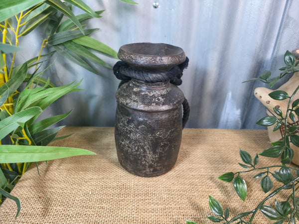 Vintage Antique Wabi Sabi Rustic Nepalese Turned Wooden Milk Water Curd Pot Vase