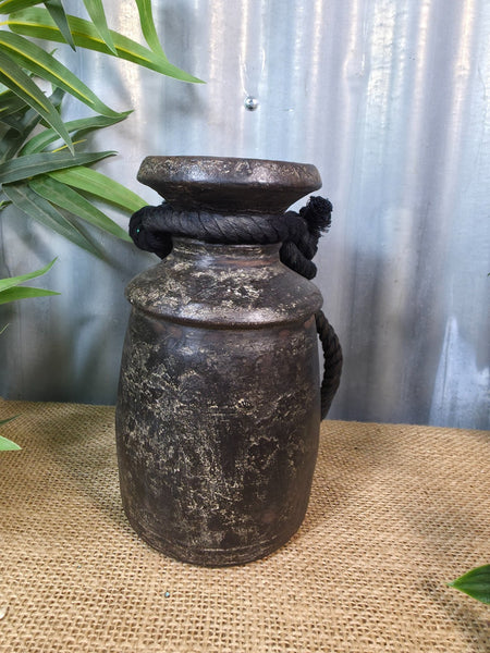 Vintage Antique Wabi Sabi Rustic Nepalese Turned Wooden Milk Water Curd Pot Vase
