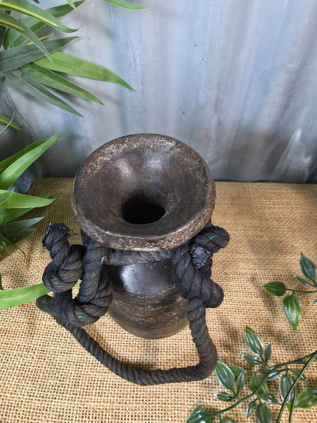 Vintage Antique Wabi Sabi Rustic Nepalese Turned Wooden Milk Water Curd Pot Vase