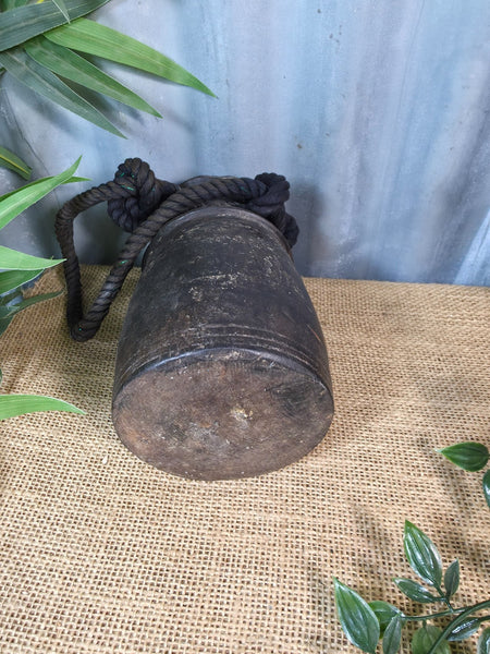 Vintage Antique Wabi Sabi Rustic Nepalese Turned Wooden Milk Water Curd Pot Vase
