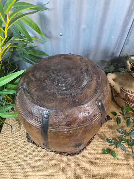 Vintage Antique Wabi Sabi Rustic Hanging Nepalese Wooden Water Curd Pot Vase