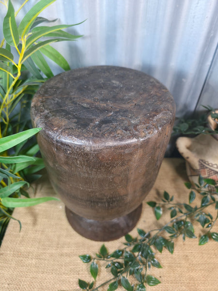 Vintage Antique Wabi Sabi Rustic Nepalese Turned Wooden Milk Water Curd Pot Vase