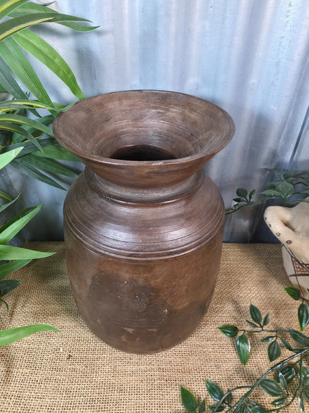 Vintage Antique Wabi Sabi Rustic Nepalese Turned Wooden Milk Water Curd Pot Vase