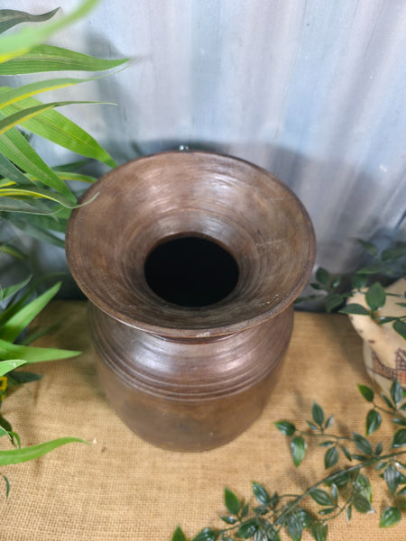 Vintage Antique Wabi Sabi Rustic Nepalese Turned Wooden Milk Water Curd Pot Vase