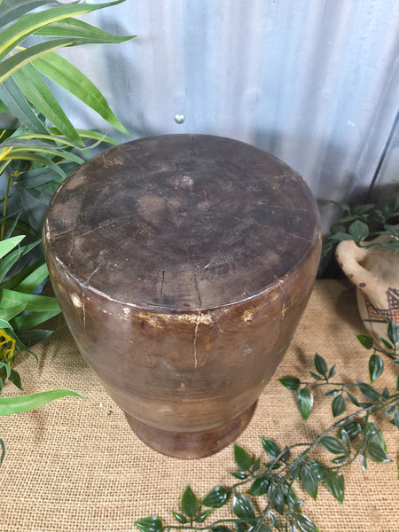 Vintage Antique Wabi Sabi Rustic Nepalese Turned Wooden Milk Water Curd Pot Vase