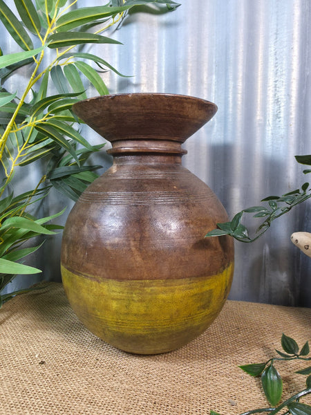 Vintage Antique Wabi Sabi Rustic Nepalese Turned Wooden Milk Water Curd Pot Vase