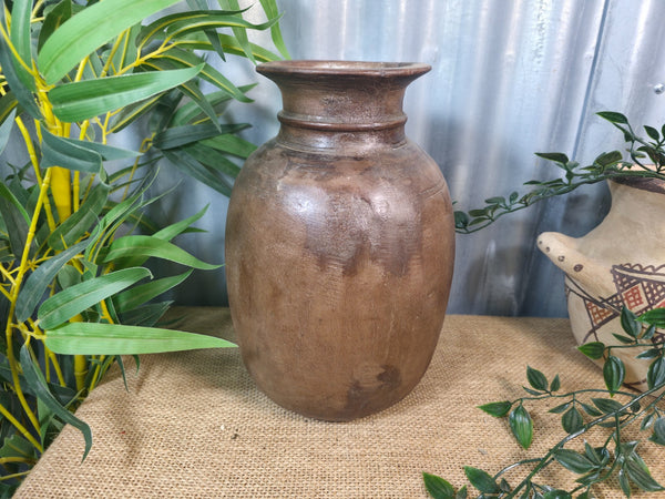 Vintage Antique Wabi Sabi Rustic Nepalese Turned Wooden Milk Water Curd Pot Vase