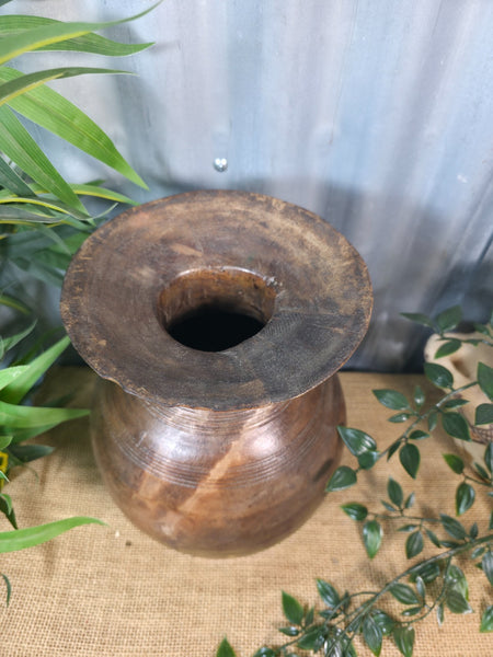 Vintage Antique Wabi Sabi Rustic Nepalese Turned Wooden Milk Water Curd Pot Vase