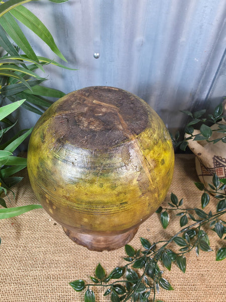 Vintage Antique Wabi Sabi Rustic Nepalese Turned Wooden Milk Water Curd Pot Vase