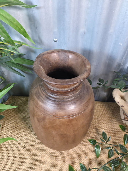 Vintage Antique Wabi Sabi Rustic Nepalese Turned Wooden Milk Water Curd Pot Vase