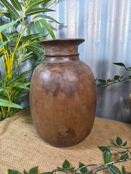 Vintage Antique Wabi Sabi Rustic Nepalese Turned Wooden Milk Water Curd Pot Vase