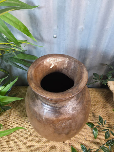 Vintage Antique Wabi Sabi Rustic Nepalese Turned Wooden Milk Water Curd Pot Vase