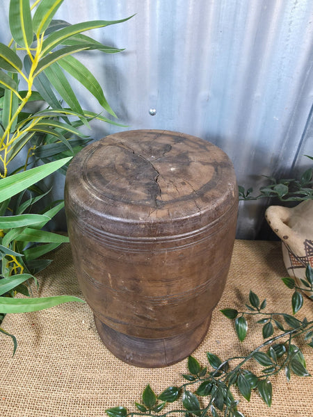 Vintage Antique Wabi Sabi Rustic Nepalese Turned Wooden Milk Water Curd Pot Vase