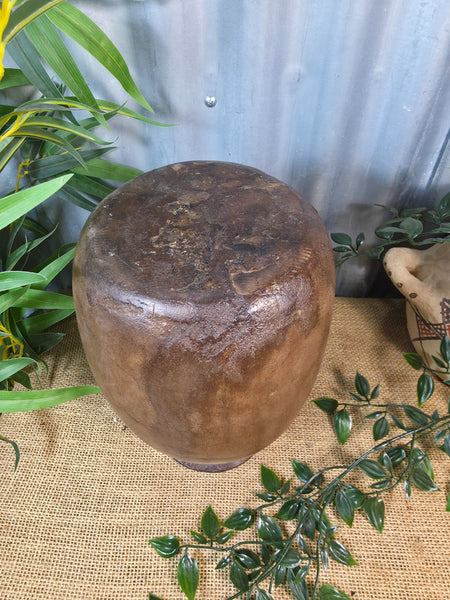 Vintage Antique Wabi Sabi Rustic Nepalese Turned Wooden Milk Water Curd Pot Vase