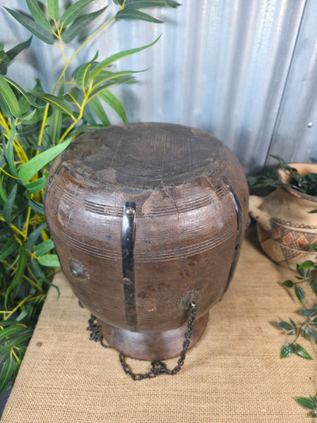 Vintage Antique Wabi Sabi Rustic Hanging Nepalese Wooden Water Curd Pot Vase