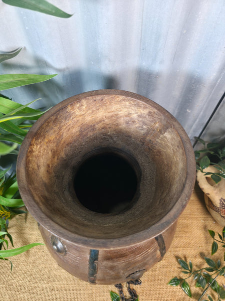 Vintage Antique Wabi Sabi Rustic Hanging Nepalese Wooden Water Curd Pot Vase