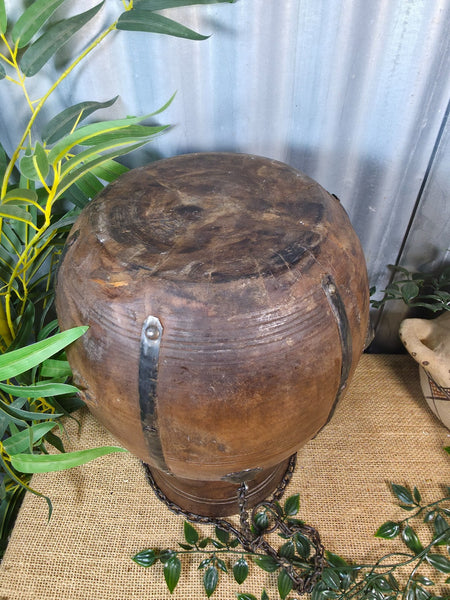 Vintage Antique Wabi Sabi Rustic Hanging Nepalese Wooden Water Curd Pot Vase