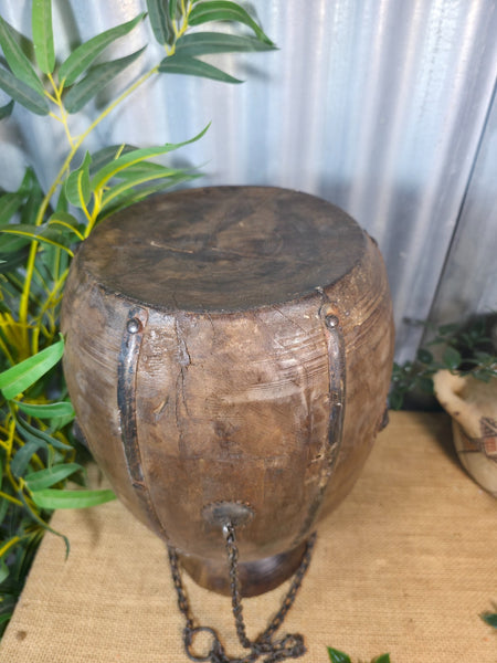 Vintage Antique Wabi Sabi Rustic Hanging Nepalese Wooden Water Curd Pot Vase