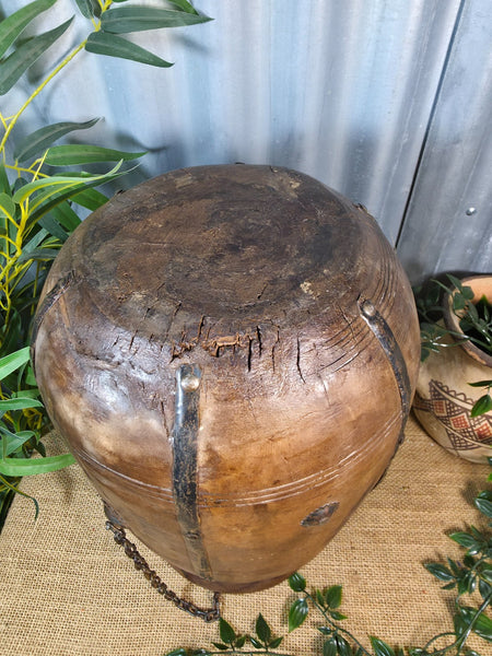 Vintage Antique Wabi Sabi Rustic Hanging Nepalese Wooden Water Curd Pot Vase