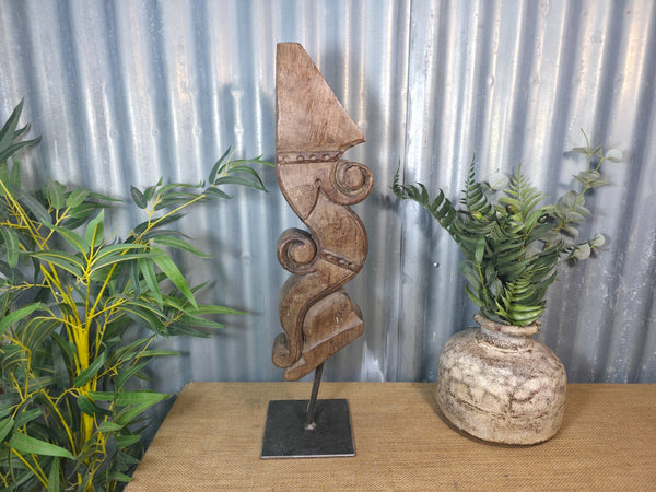 Antique 19th Century Indian Hand Carved Wooden Architectural Corbel On Stand