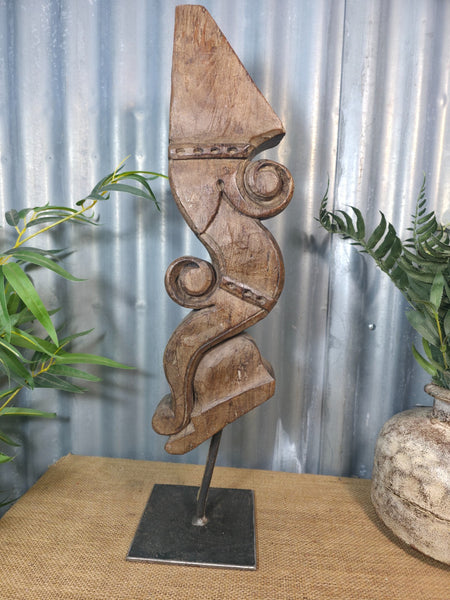 Antique 19th Century Indian Hand Carved Wooden Architectural Corbel On Stand
