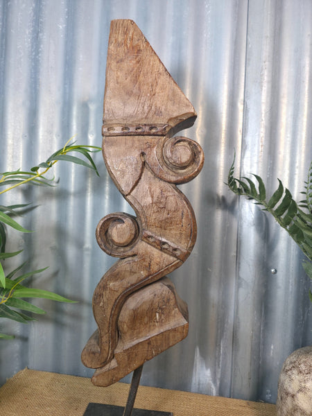 Antique 19th Century Indian Hand Carved Wooden Architectural Corbel On Stand