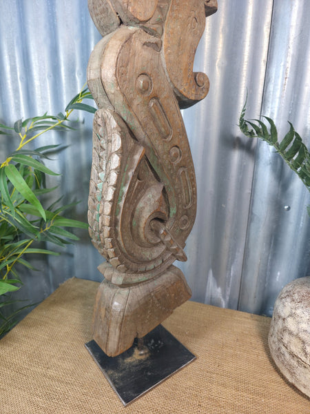 Antique 19th Century Indian Hand Carved Wooden Architectural Corbel On Stand