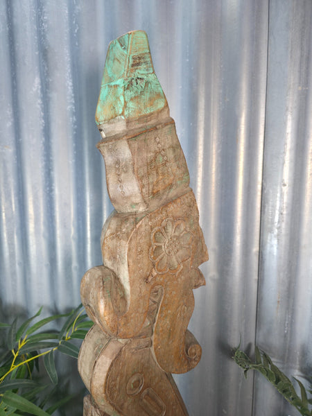Antique 19th Century Indian Hand Carved Wooden Architectural Corbel On Stand