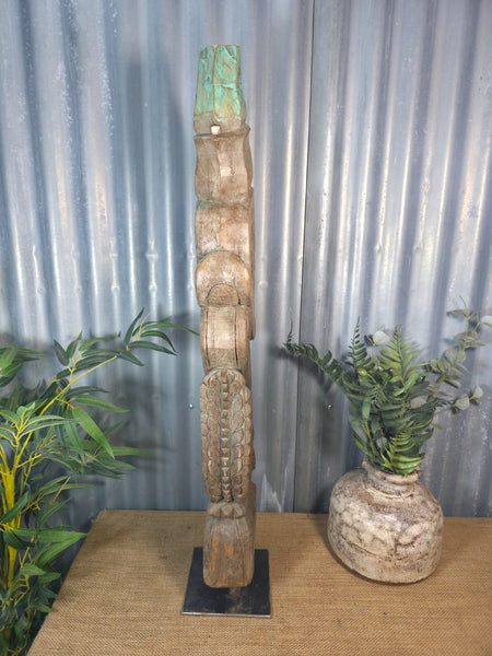 Antique 19th Century Indian Hand Carved Wooden Architectural Corbel On Stand