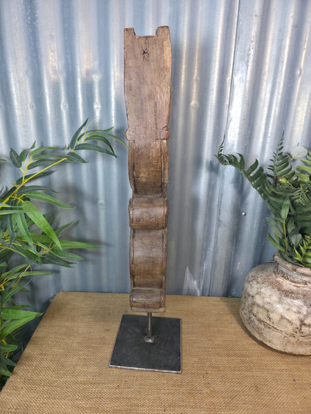 Antique 19th Century Indian Hand Carved Wooden Architectural Corbel On Stand
