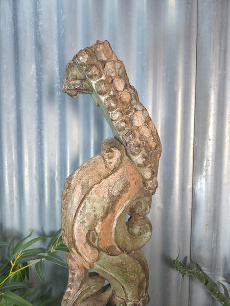 Antique 19th Century Indian Hand Carved Wooden Architectural Corbel On Stand