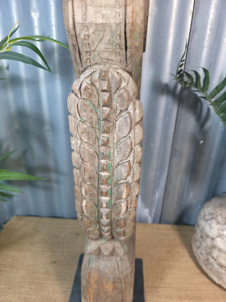 Antique 19th Century Indian Hand Carved Wooden Architectural Corbel On Stand