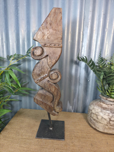 Antique 19th Century Indian Hand Carved Wooden Architectural Corbel On Stand