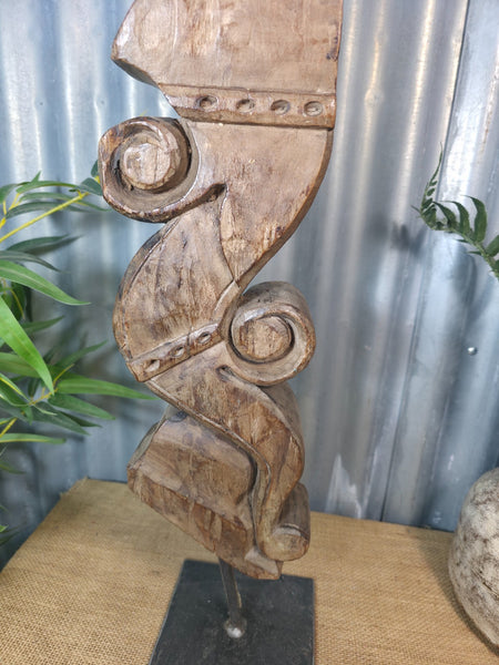 Antique 19th Century Indian Hand Carved Wooden Architectural Corbel On Stand