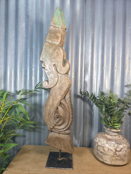 Antique 19th Century Indian Hand Carved Wooden Architectural Corbel On Stand