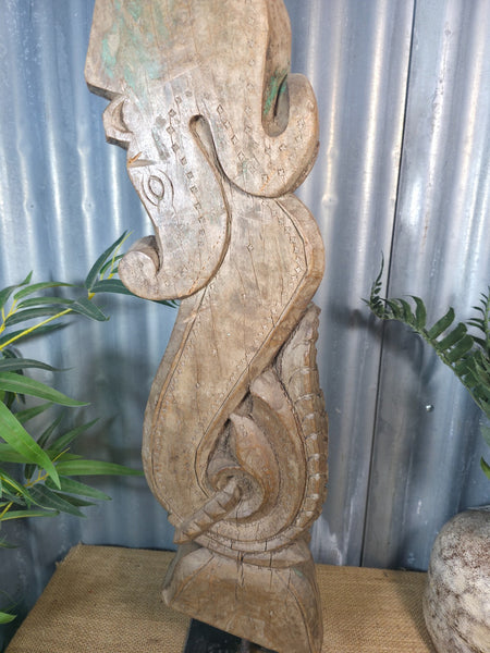 Antique 19th Century Indian Hand Carved Wooden Architectural Corbel On Stand