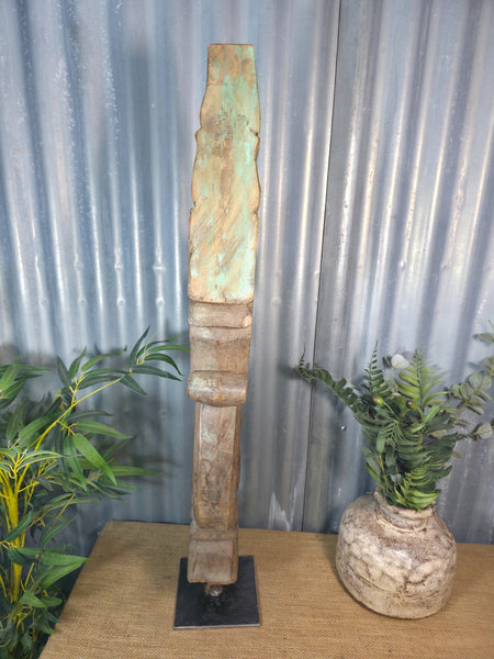Antique 19th Century Indian Hand Carved Wooden Architectural Corbel On Stand
