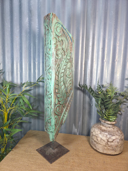 Antique 19th Century Indian Hand Carved Wooden Architectural Corbel On Stand
