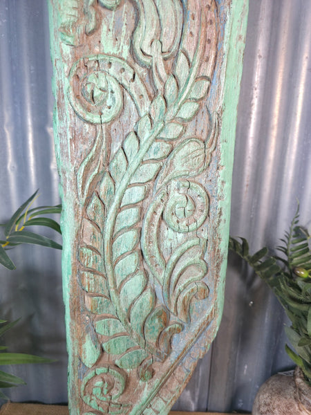 Antique 19th Century Indian Hand Carved Wooden Architectural Corbel On Stand