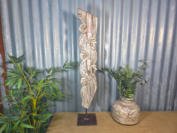 Antique 19th Century Indian Hand Carved Wooden Architectural Corbel On Stand