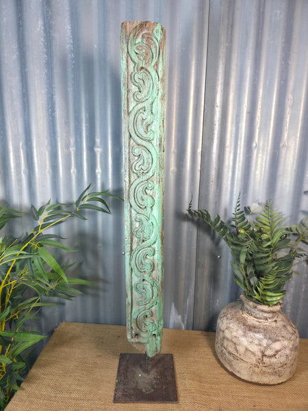 Antique 19th Century Indian Hand Carved Wooden Architectural Corbel On Stand