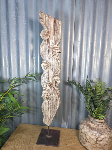 Antique 19th Century Indian Hand Carved Wooden Architectural Corbel On Stand